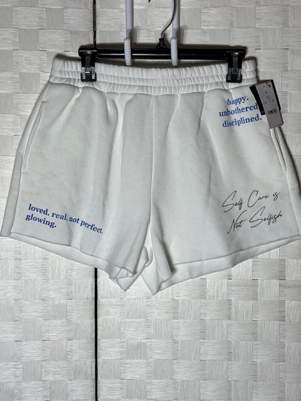 Grayson Threads White Athletic Lounge Shorts with Blue & Black Text Size M